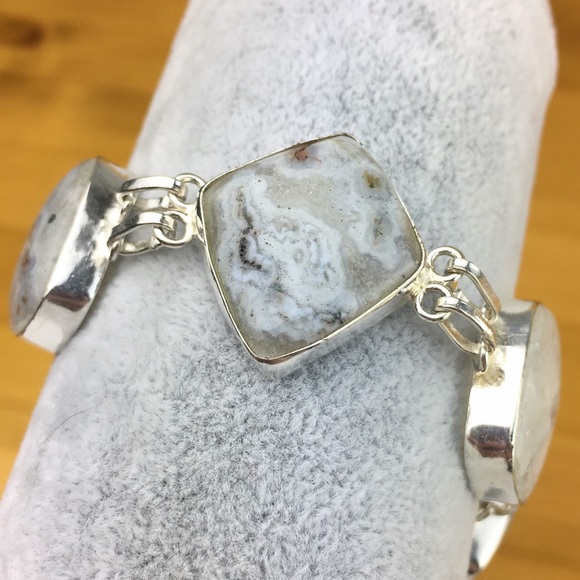 New Natural Solar Quartz Stone Silver Overlay Toggle Bracelet 7 & 7 3/4 - Picture 2 of 8